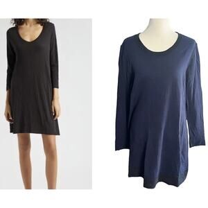 ATM Anthony Thomas Melillo Dress •L• Tee Shirt Long Sleeve Navy Round Neck Peru